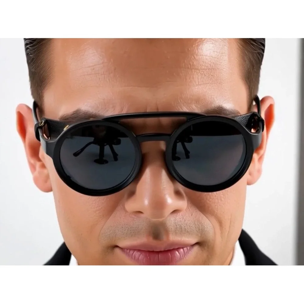 Steampunk Sunglasses Round Goggles Side Shield Rivets Retro Vintage Style Lentes